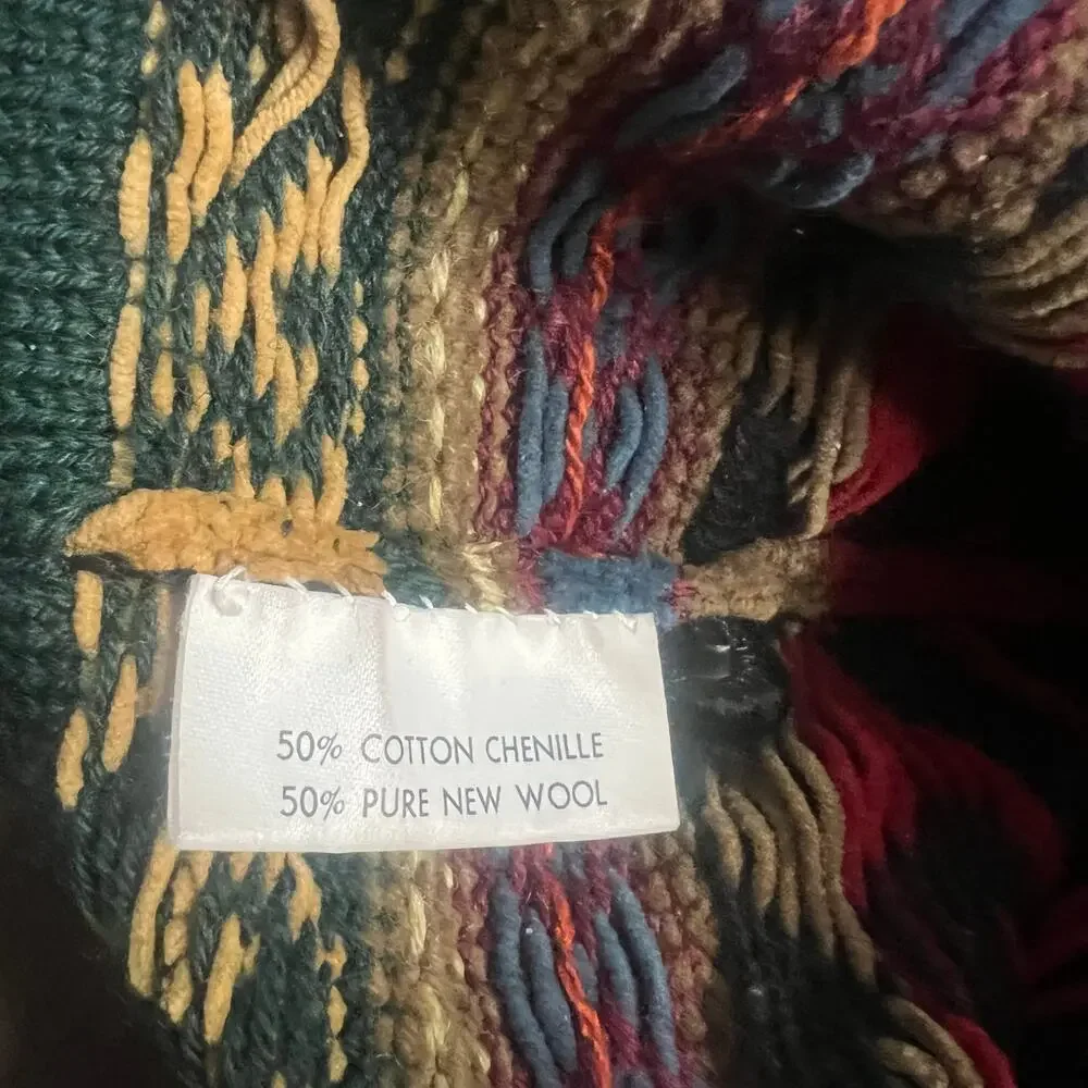 Vintage Maggie White Wool & Cotton Chenille Thick Cardigan Sweater Size  Large